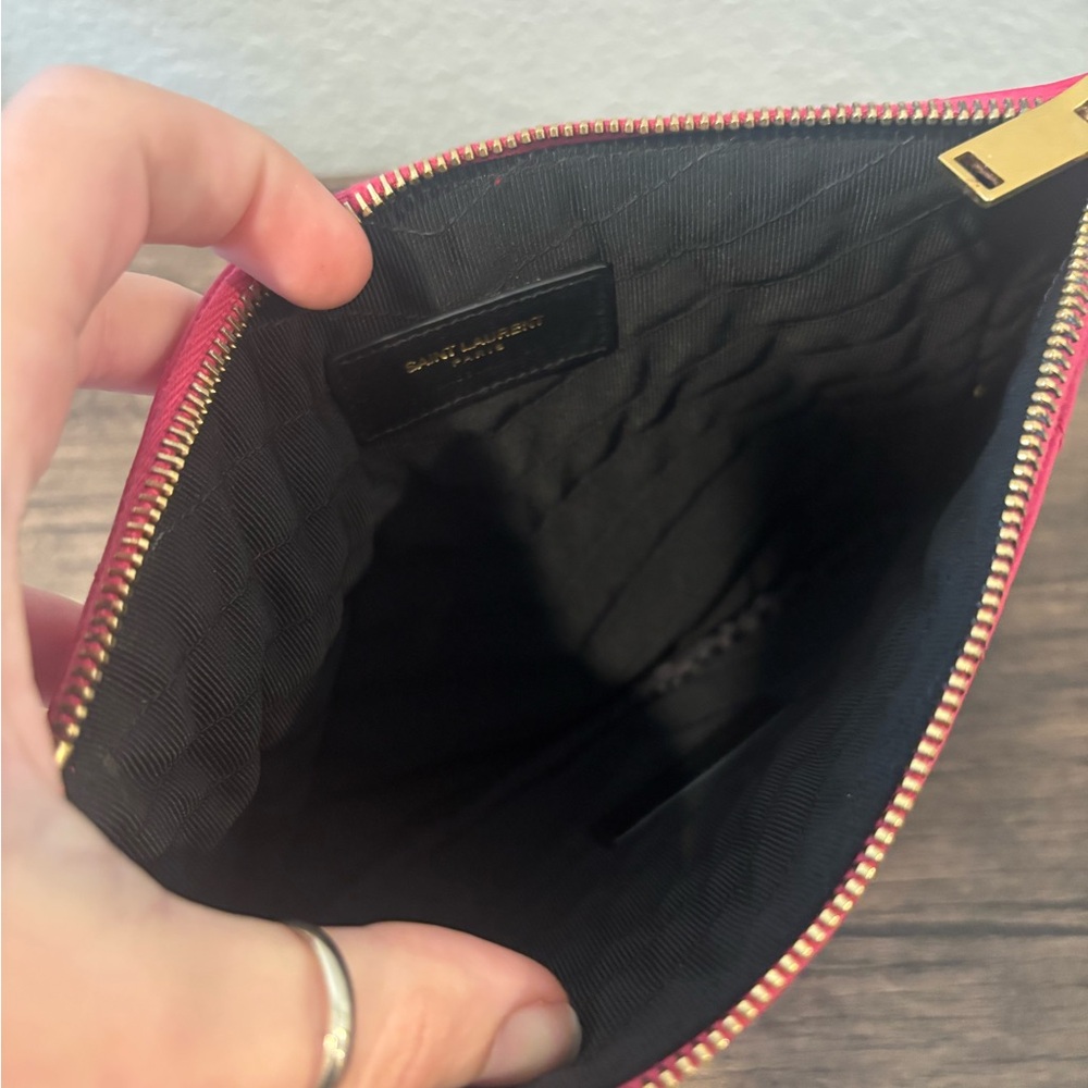 Saint Laurent YSL Pink Chevron Quilted Cassandre Clutch Wristlet Handbag - Picture 9 of 13